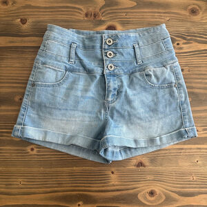 Tinseltown Juniors High-Waist Light Wash Denim Shorts Size 3 Cuffed Hem